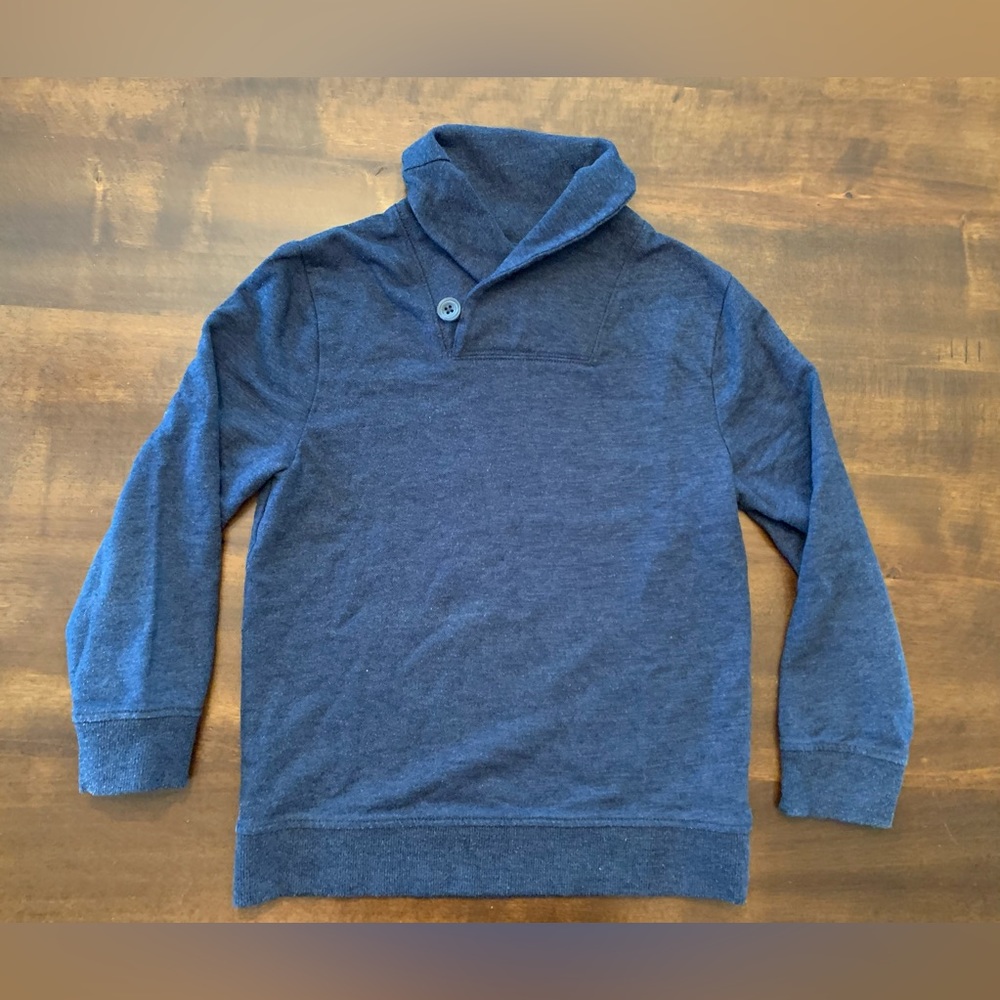 Boys casual dress sweater/shirt, with button and folded collar.